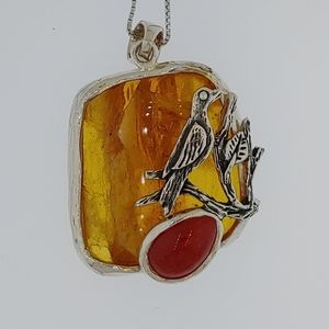Sterling Silver One of a Kind Amber Necklace